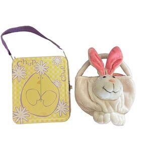 Easter Bunny Chick Bundle Tin Basket Floral Spring Container Holiday Plush